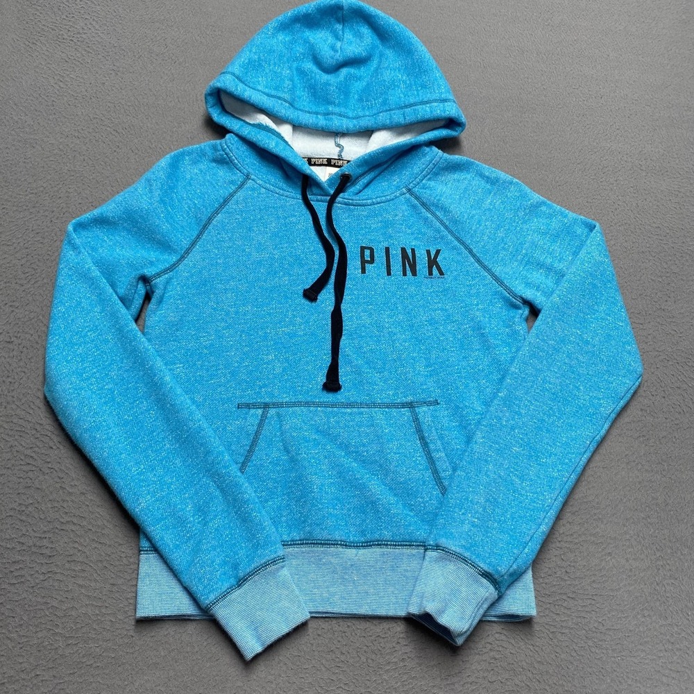 PINK Victoria's Secret Hoodie Sweatshirt Womens XS Blue‎ Pullover Logo Fleece